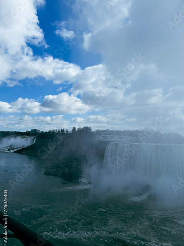 Niagara Falls  Ontario  Canada. Niagara Falls is the largest waterfall in the world. Beautiful view fro the ground near waterfall
