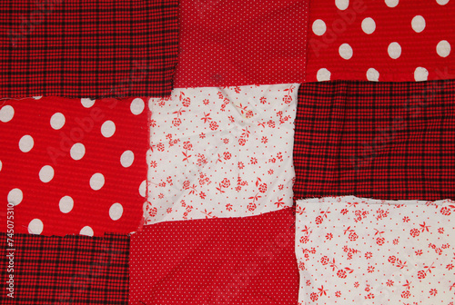 Patchwork pattern background red white and black