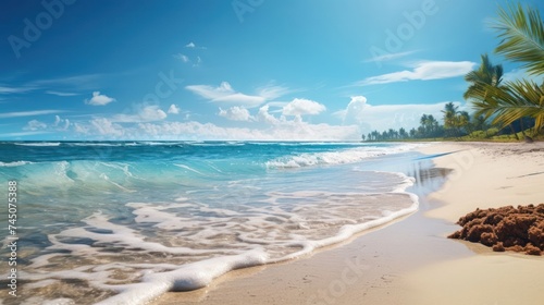 space beach scene, accented by the vibrant colors of a cloudless day, showcasing the beauty and simplicity of the coastal environment
