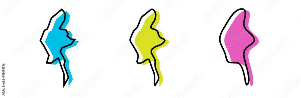 Myanmar country black outline and colored country silhouettes in three different levels of smoothness. Simplified maps. Vector icons isolated on white background. Myanmar country black outline and colored country silhouettes in three different levels of smoothness. Simplified maps. Vector icons isolated on white background.