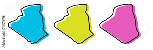 Algeria country black outline and colored country silhouettes in three different levels of smoothness. Simplified maps. Vector icons isolated on white background.