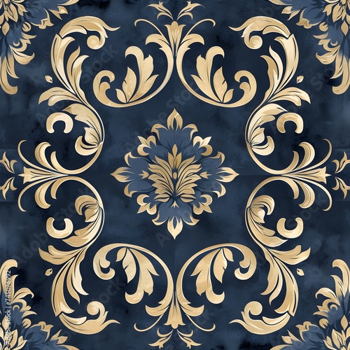 Regal Opulence: Baroque-Inspired Tile Pattern with Ornate Motifs, Background, Hand Edited Generative AI photo