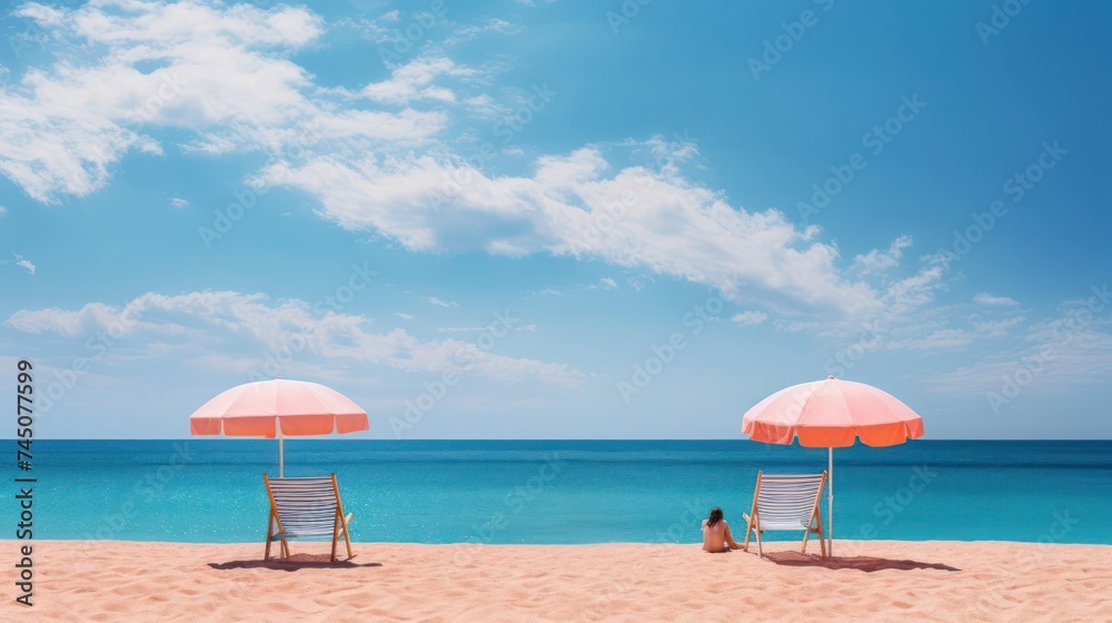 sunny beach scene, accented by the vibrant colors of a cloudless day, showcasing the beauty and simplicity of the coastal environment