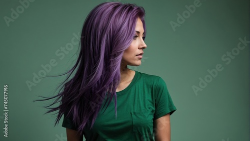 woman with purple hair on a green background © Анастасия Макевич