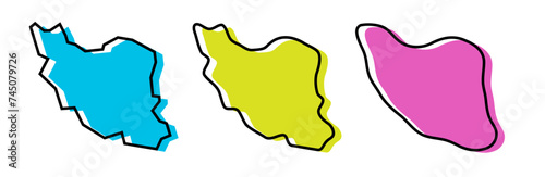 Iran country black outline and colored country silhouettes in three different levels of smoothness. Simplified maps. Vector icons isolated on white background.