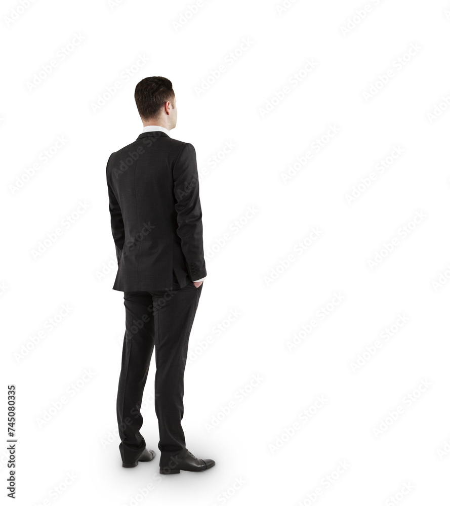 Man in business suit standing, white isolated background, professional appearance Man in business suit standing, white isolated background, professional appearance