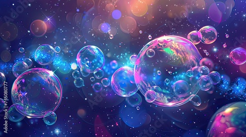 Glowing liquid, shapes, neon, bright, 3d, bubbles, backgrounds