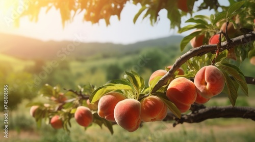 branch with natural peaches in the farm