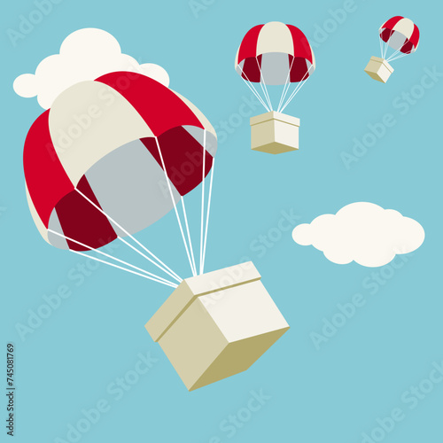 Wallpaper Mural Box falling with parachute.Airdrop concept design, box fall from the sky.  Torontodigital.ca