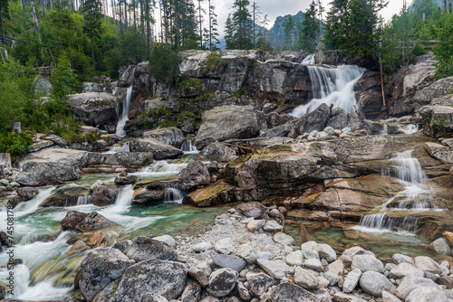 Vodopady Studeneho potoka waterfalls in Tatra mountains in Slovakia photo