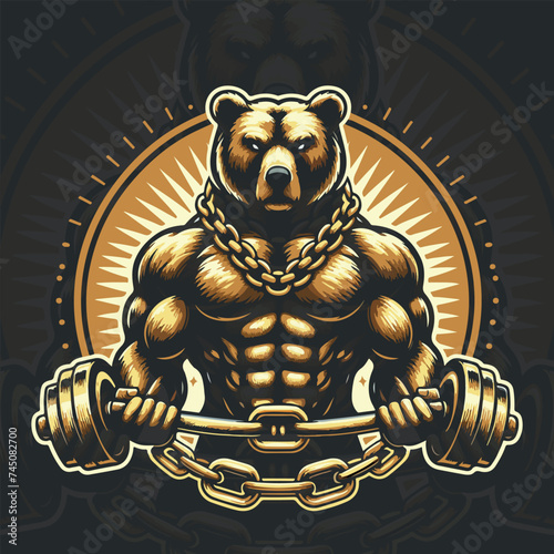 Vector Bodybuilding concept with angry bear, panda illustrator, Generative Ai