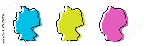 Germany country black outline and colored country silhouettes in three different levels of smoothness. Simplified maps. Vector icons isolated on white background.