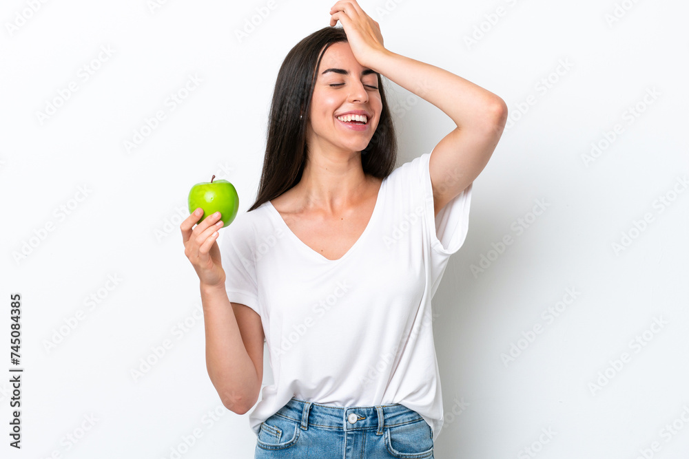 Young caucasian woman isolated on white background has realized something and intending the solution Young caucasian woman isolated on white background has realized something and intending the solution