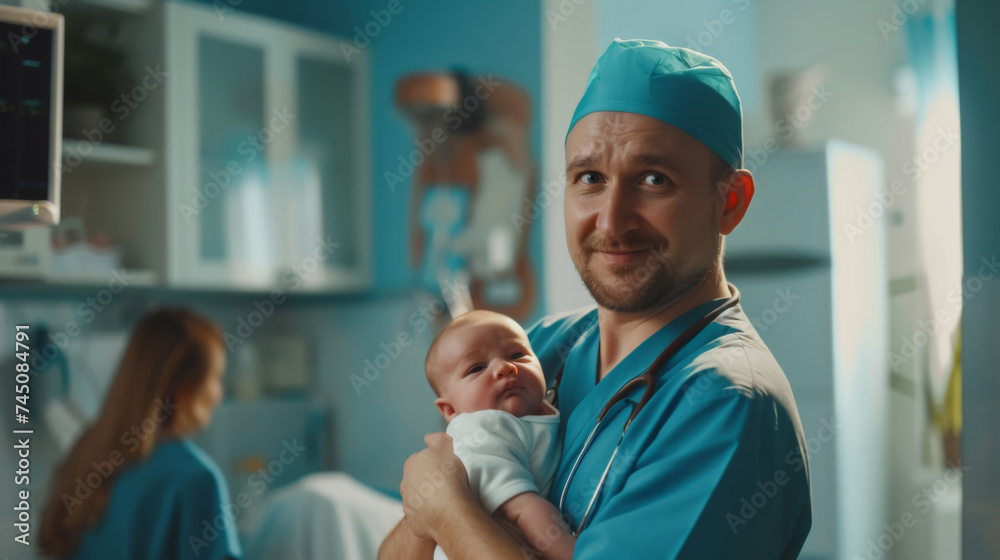 Obraz premium Pediatrician holding newborn baby 