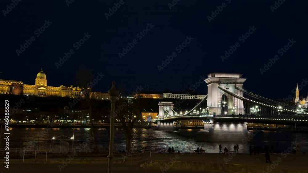 City chain bridge at night. View of the historic bridge at night. Budapest, Hungary City chain bridge at night. View of the historic bridge at night. Budapest, Hungary