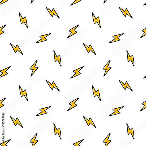 Seamless pattern with yellow tiny thunderbolt