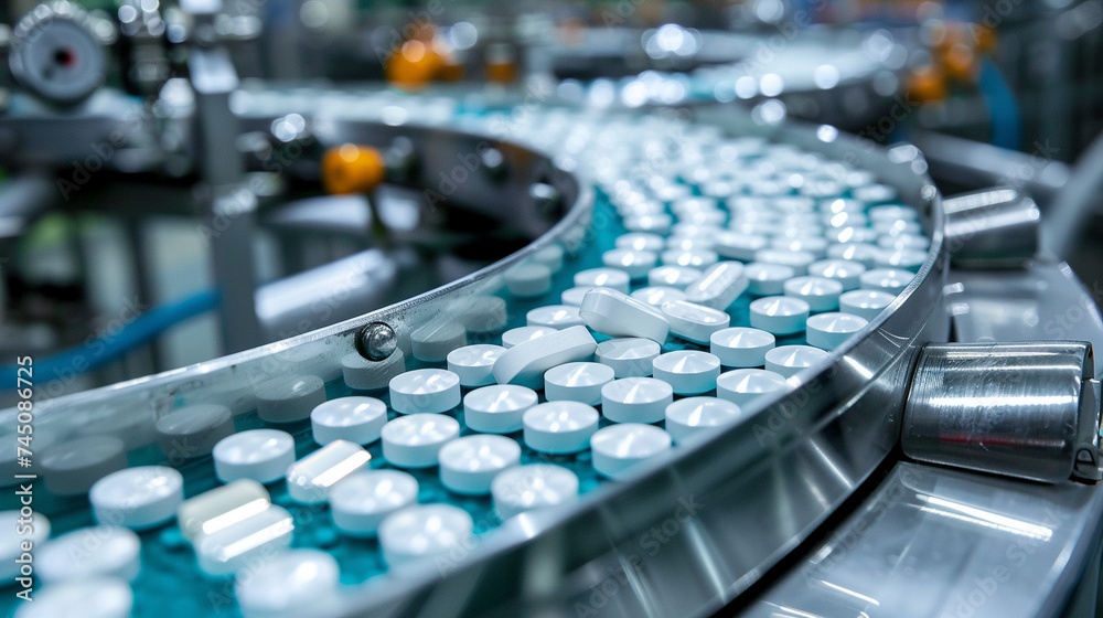 A medical production line at a pharmaceutical factory featuring advanced machinery and technology