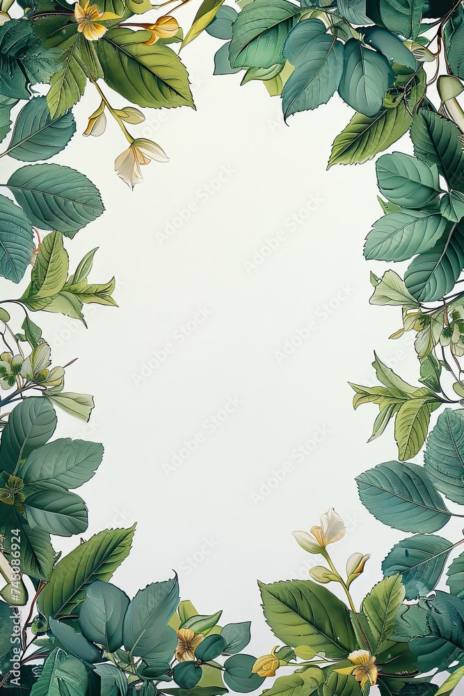 Fototapeta premium A white background with A border botanical book, Water colour of plants Frame in the border