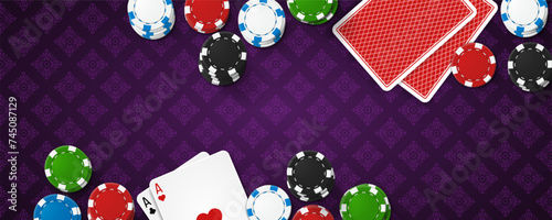 Poker table with cards and chips. Vector illustration.
