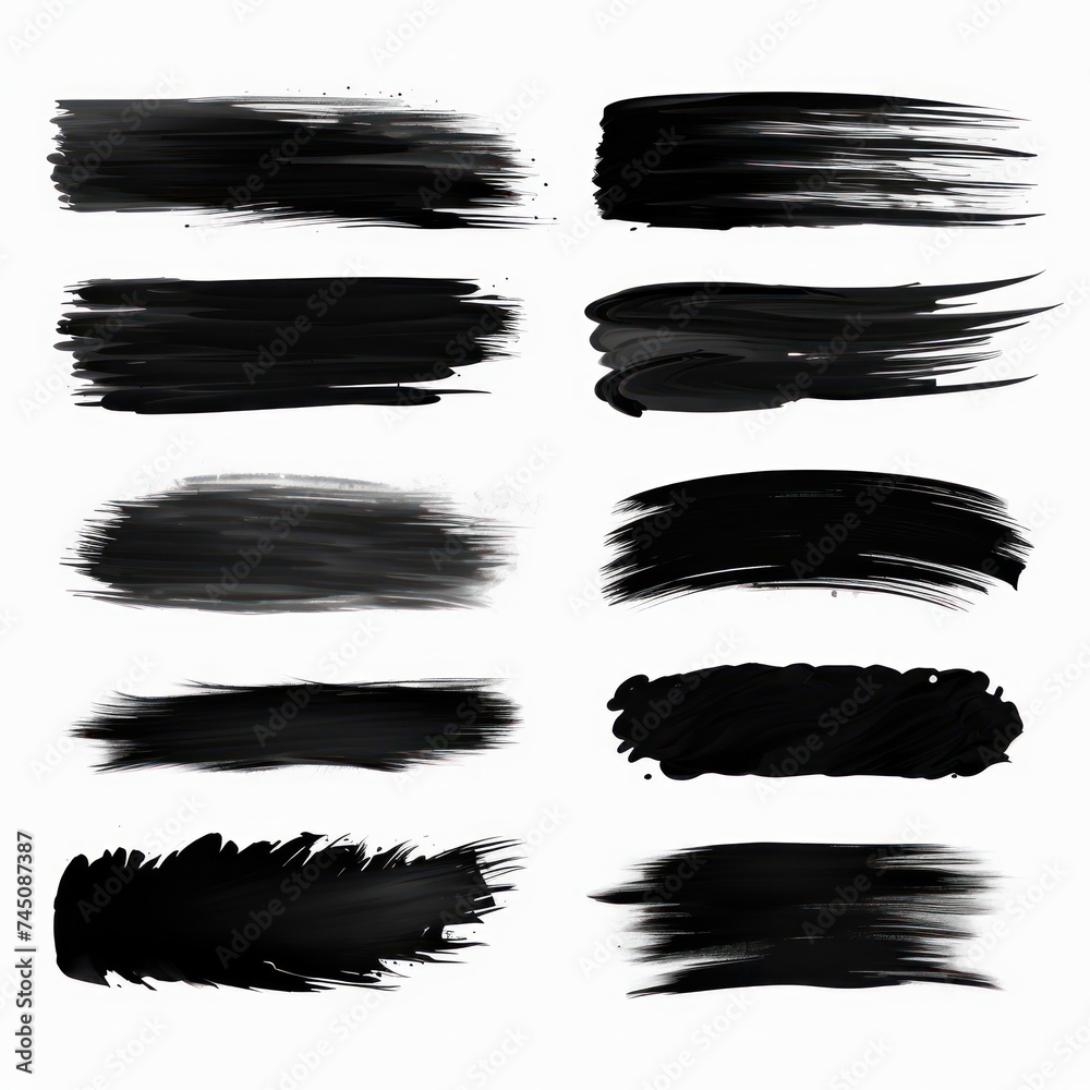 set of black realistic brush strokes on white background. set of black realistic brush strokes on white background.