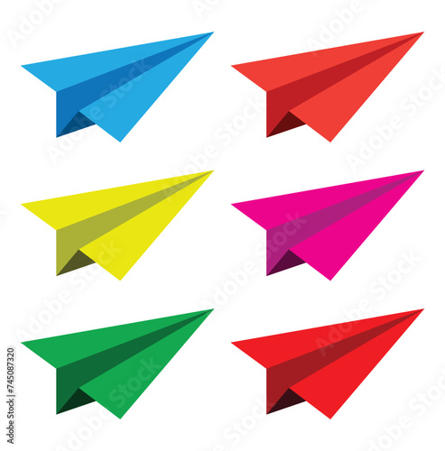 Set realistic white paper plane 3D model jet. Different view paper airplane isolated stock vector.eps10