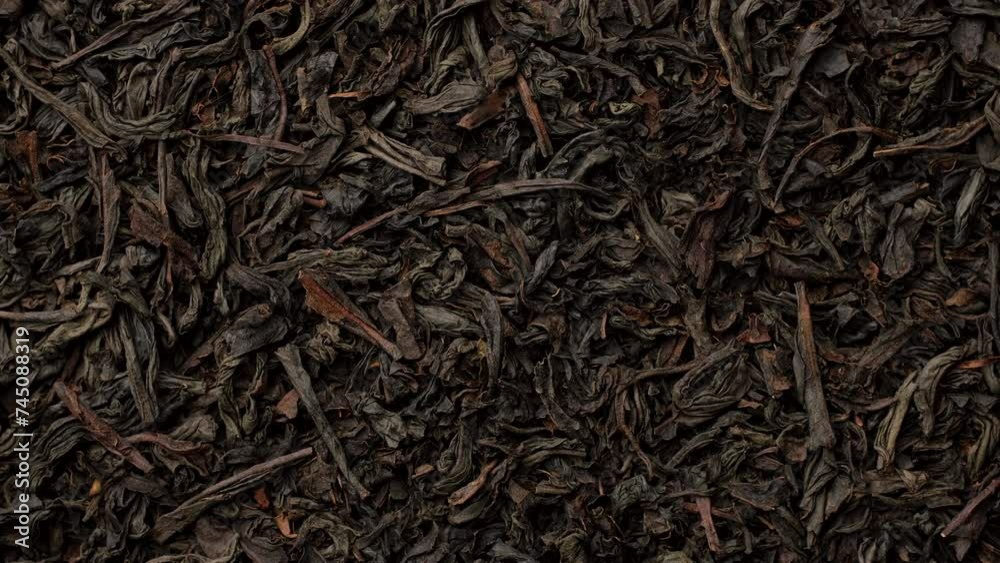 Heap of dried black tea leaves top view, rotation Heap of dried black tea leaves top view, rotation