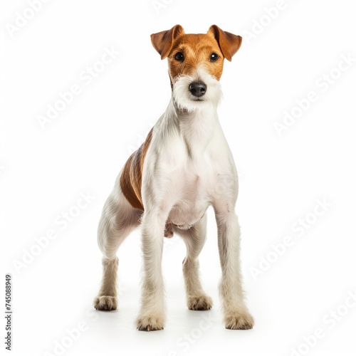 Jack Russell Terrier stands against white background © tino