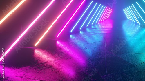 3D abstract background with neon lights. neon tunnel.space construction. 3d illustration