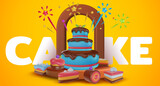 3d realistic sweet bakery composition in bright style. concept art for background banner, poster, flyer. Vector illustration.