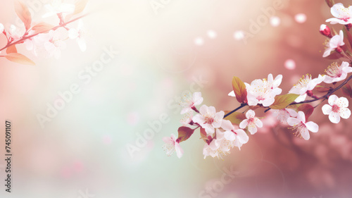 Cherry blossom branch in spring. Bokeh background. © ekim