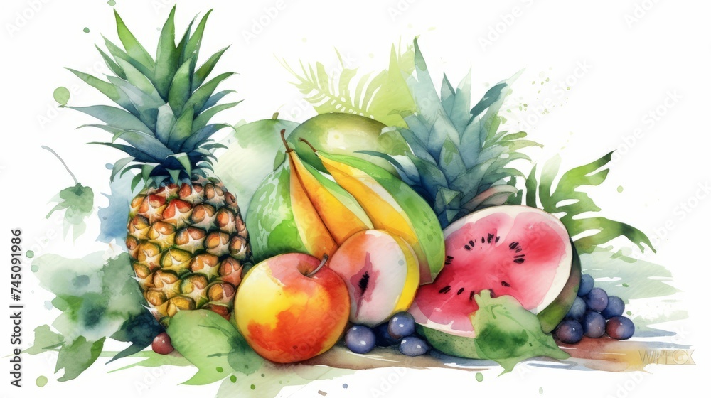 a bunch of fruits and vegetables on a white background
