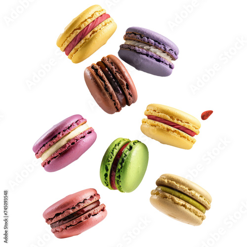 Wallpaper Mural colorful macarons suspended in the air, capturing their delicate and vibrant appearance. Torontodigital.ca