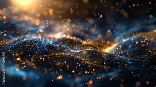 wave blue and gold particle technology background