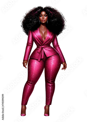 Curvy African American Woman. Black woman Clipart, Business Woman Illustration, Plus Size PNG