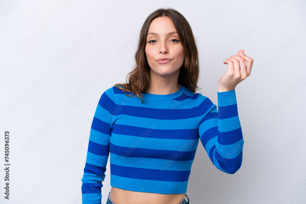 Young caucasian woman isolated on white background making Italian gesture Young caucasian woman isolated on white background making Italian gesture