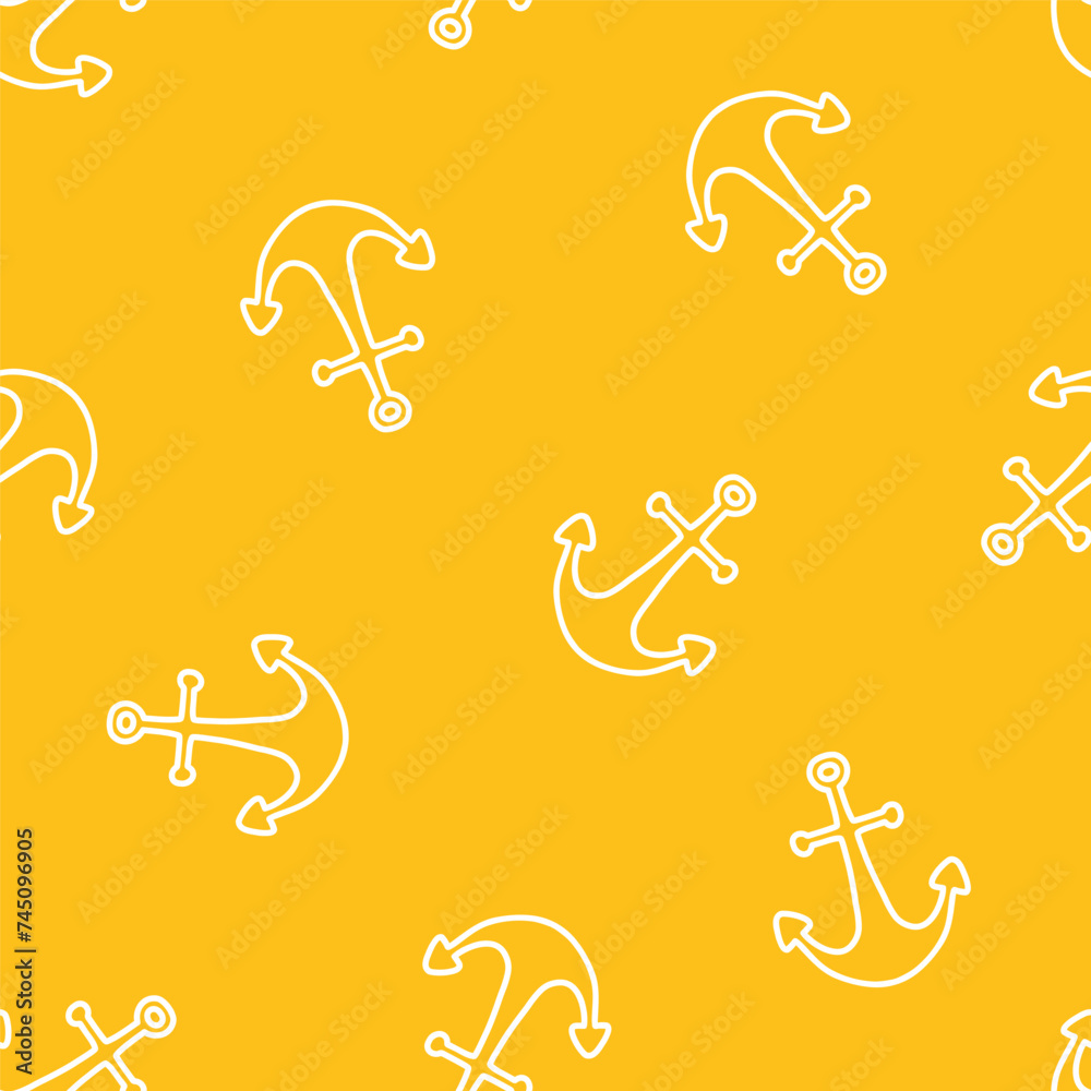 Yellow seamless pattern with white anchors