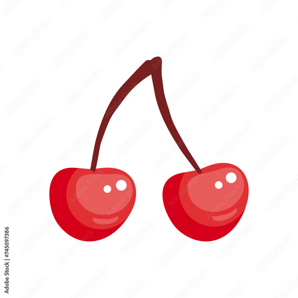 A pair of red cherry isolated on white background. For decoration.