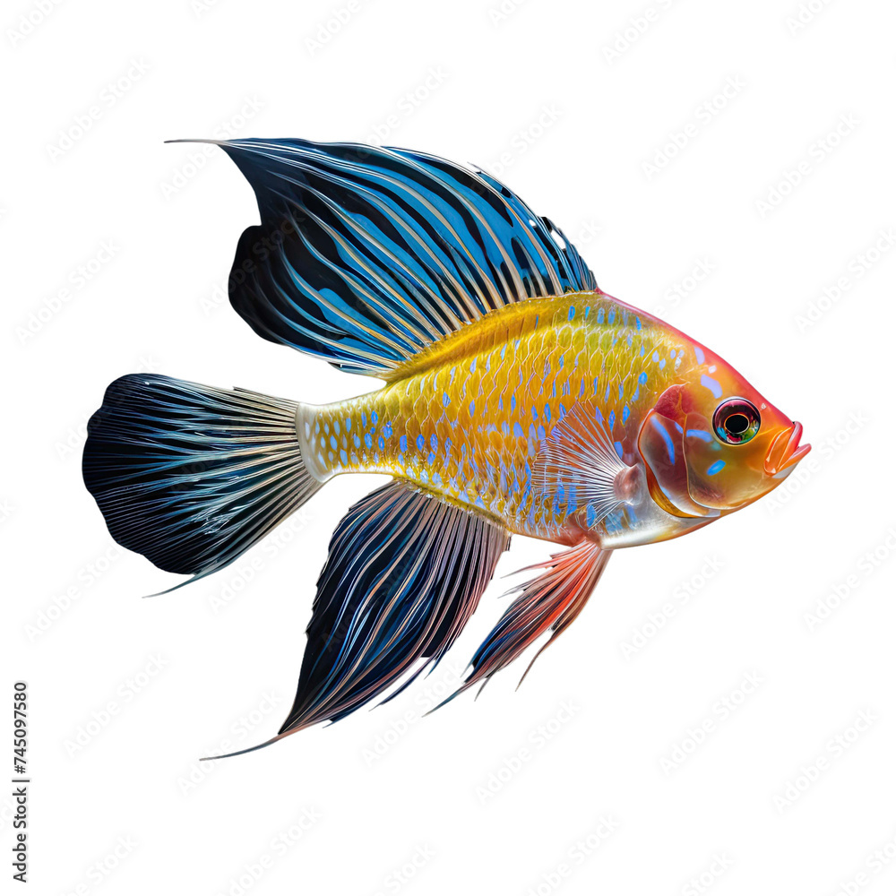 A figurine of a tropical fish isolated on transparent background.