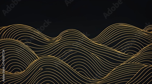 Beaming golden lines bringing wave patterns on dark surface 
