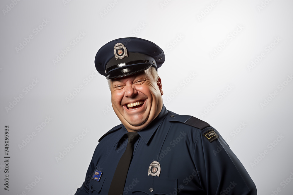 Middle aged man over isolated white background with police uniform Middle aged man over isolated white background with police uniform