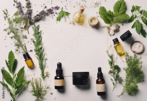 Natural Cosmetics set Frame of Organic products and wild herbs