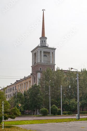 Building with a turret at the corner of Karl Marx street and Robespierre street in Krasnoyarsk