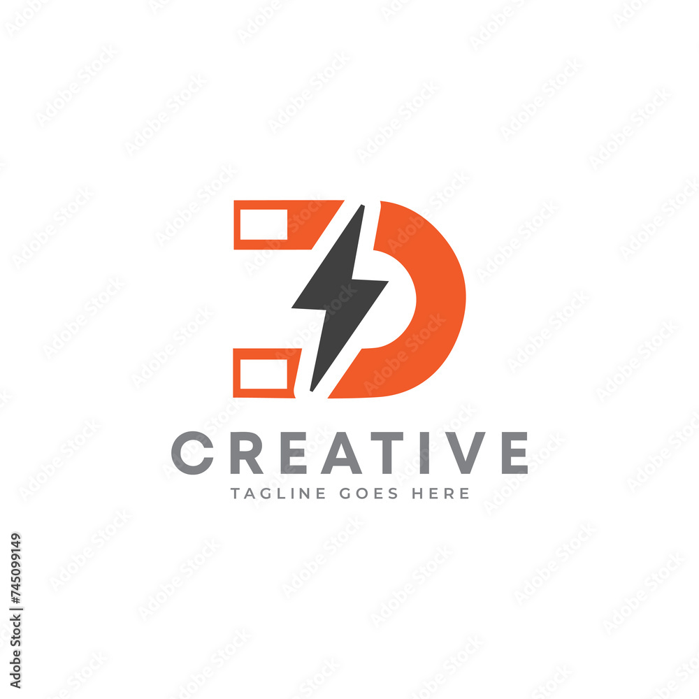 Creative Letter D and power spark logo design Creative Letter D and power spark logo design