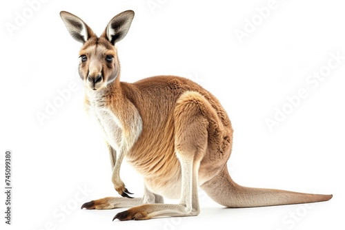 Red kangaroo on white background with clipping path for easy cutout and placement