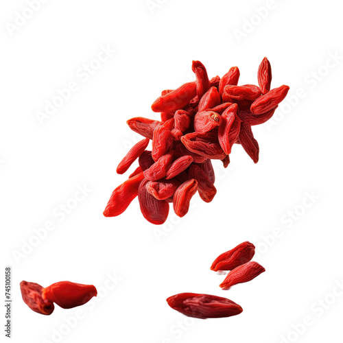 Delicious dried goji berries in the air isolated on a white background. photo