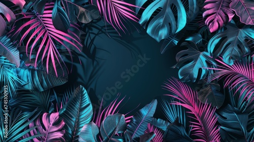 The retro color scheme enhances the tropical leaves