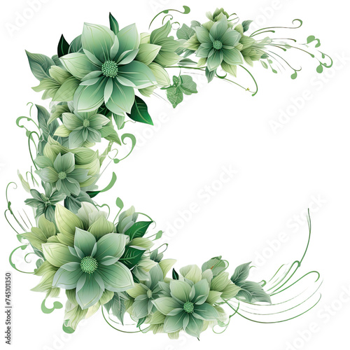 Green flower frame design on transparent background.