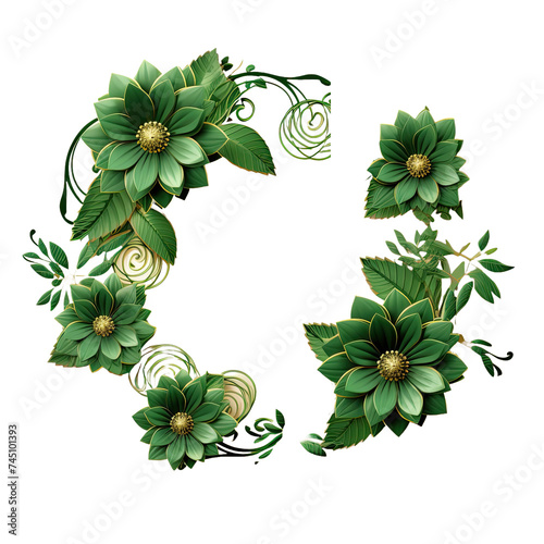 Green flower frame design on transparent background.