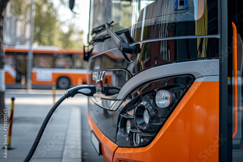 Electric bus. hybrid bus. Clean energy concept of e-bus