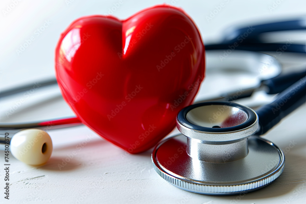 Red heart and stethoscope on white, heart: health care concept Red heart and stethoscope on white, heart: health care concept